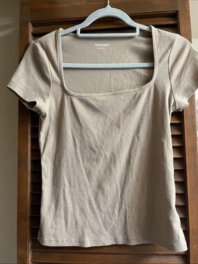 Old Navy Taupe Ribbed Square Neck Short Sleeve Tee